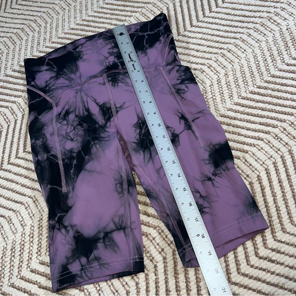 Lululemon Power Thru High Rise Altered to Biker Shorts Tie Dye Wisteria Purple - Picture 3 of 13